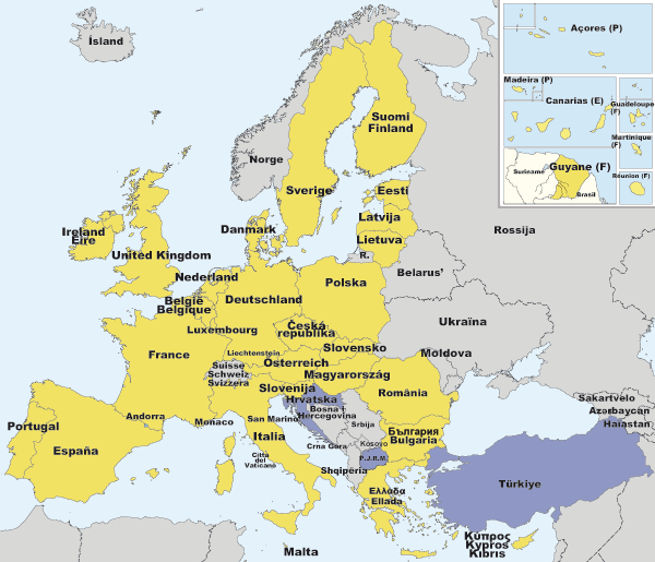Clube Europeu D.Pedro: Países que fazem parte da UE