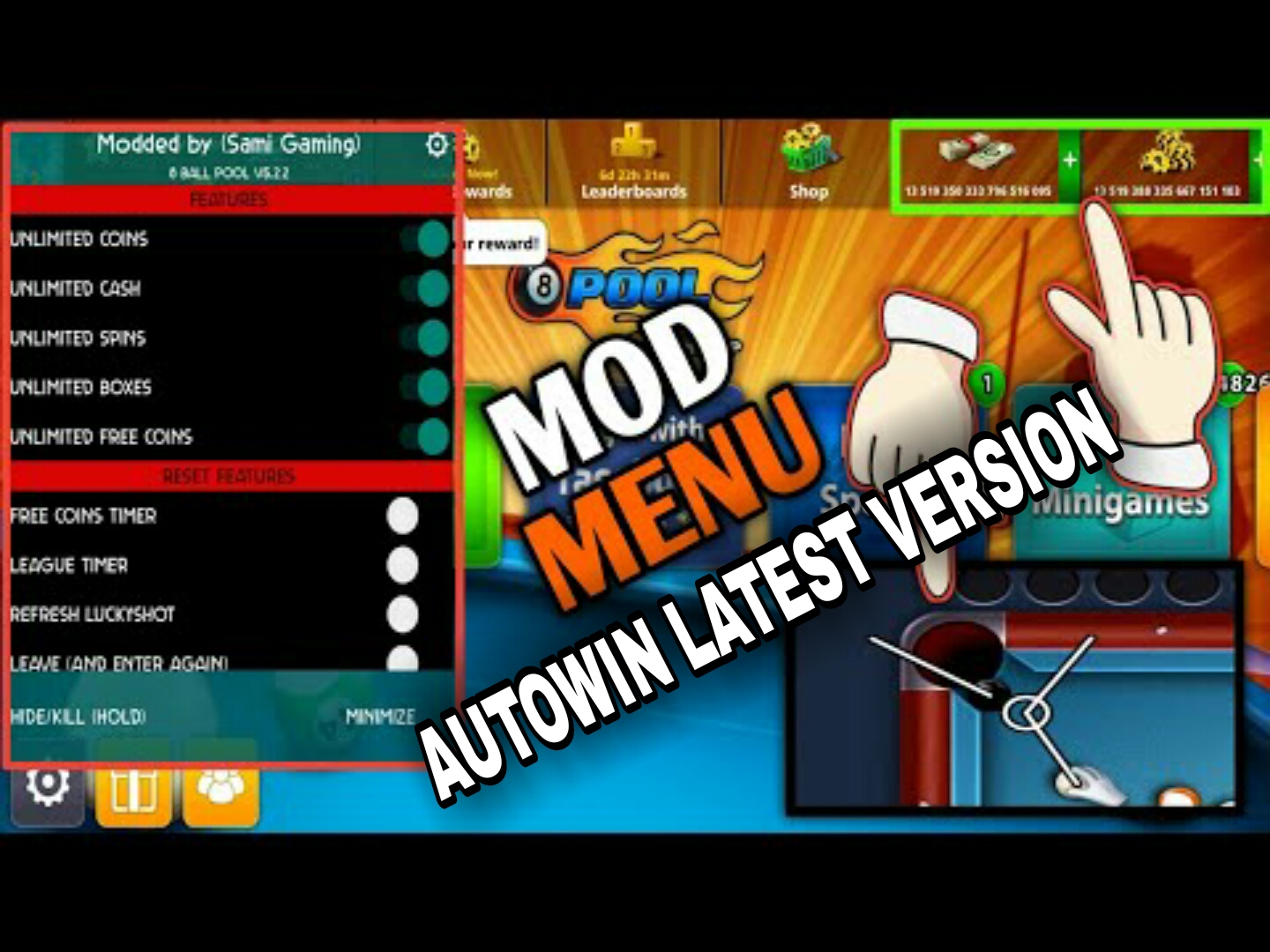 8 Ball Pool 5.2.2 Autowin Mod Menu By Sami Gaming HACKER WORLD