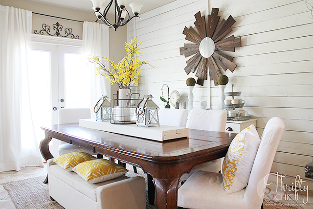 Farmhouse dining room decor and decorating ideas with DIY shiplap walls