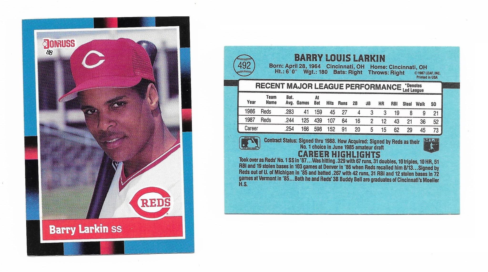 Barry Larkin Collection 801 1988 Donruss - #492