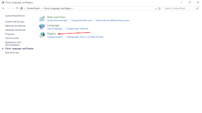 Control Panel > Clock, Language, and Region > Open Region Control Panel > Clock, Language, and Region > Open Region