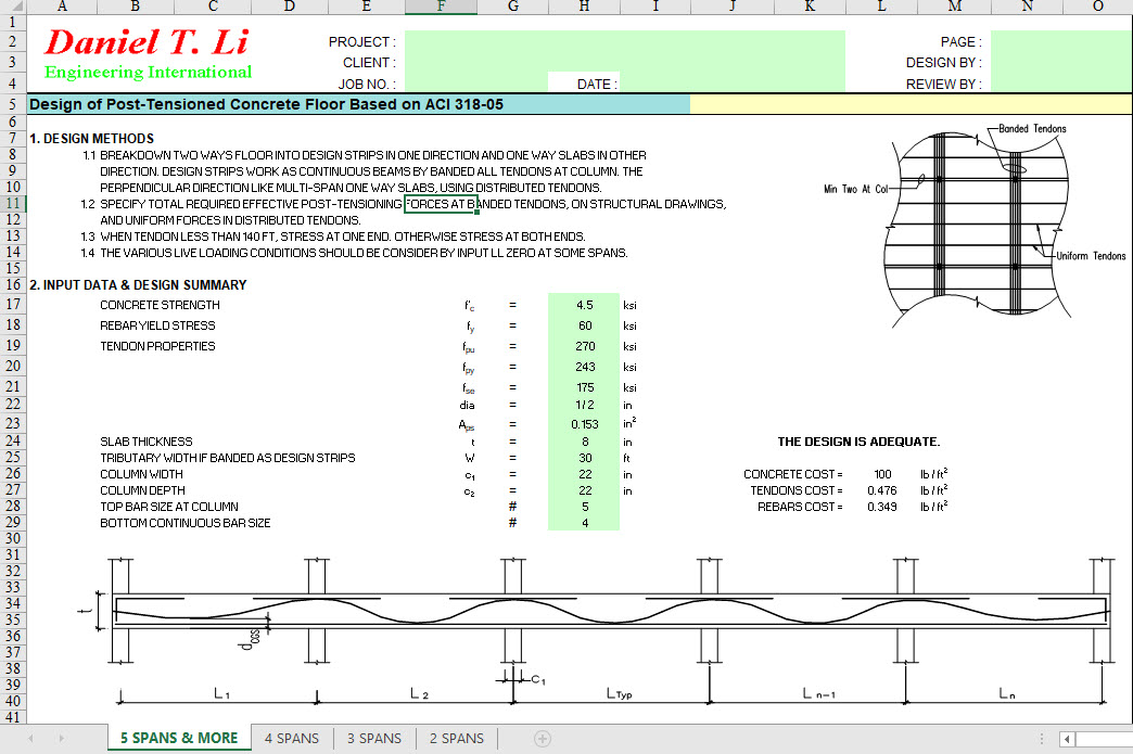 Design of PostTensioned Concrete Floor Excel Sheet Engineering Books