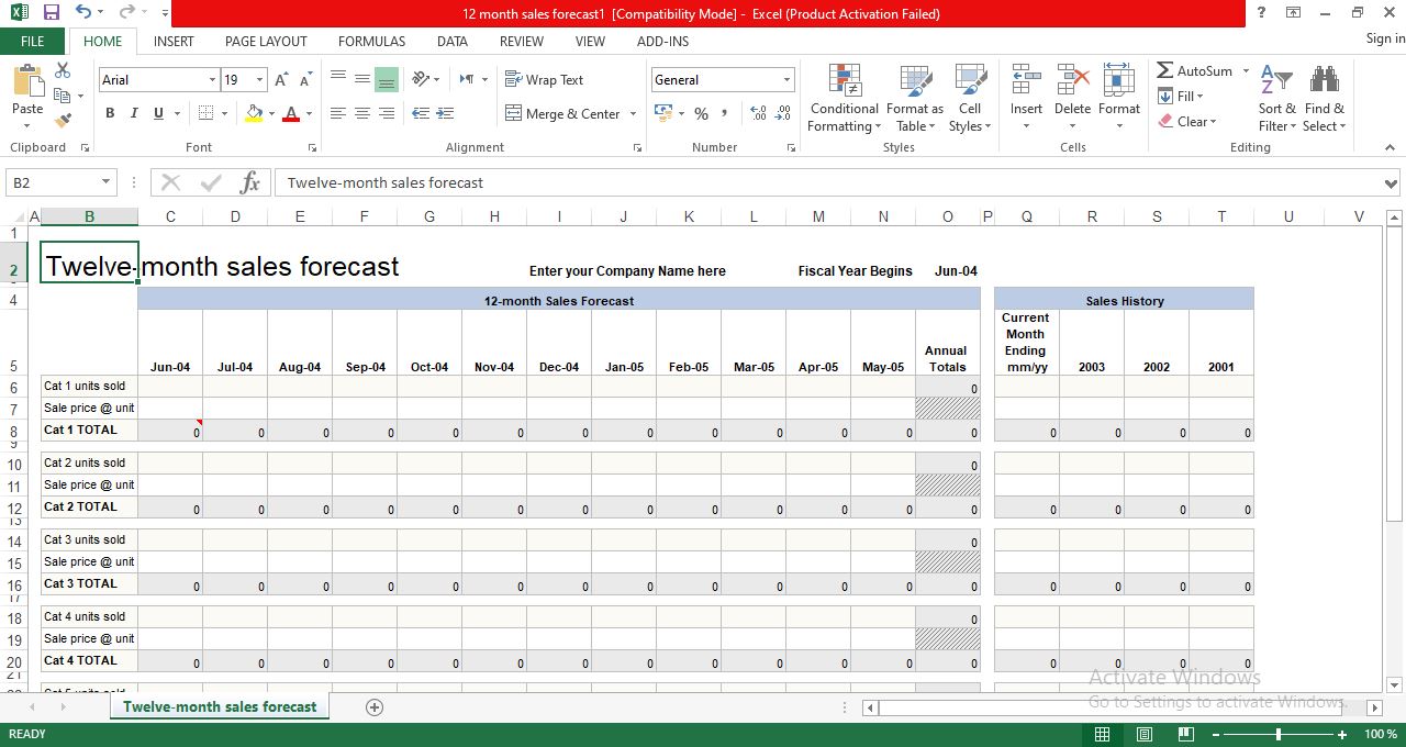 12 month sales forecast excel template