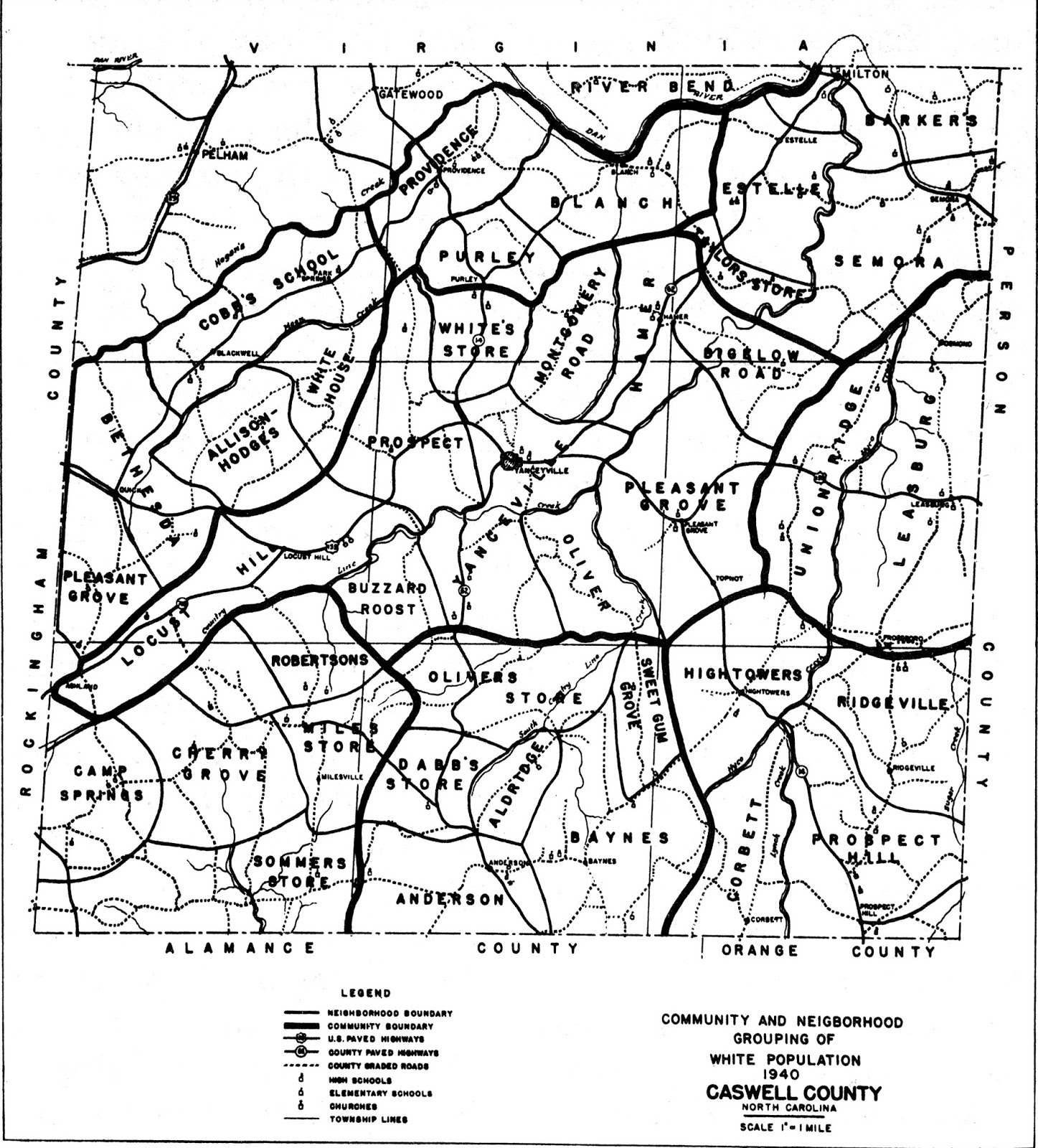Caswell County North Carolina 1940 Caswell County Community and Neighborhood Grouping