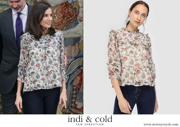 Queen Letizia wore Indi and Cold floral print blouse with French sleeves