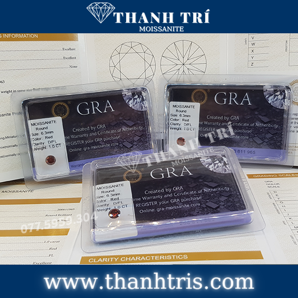 Kim cương Moissanite GRA Round 6ly3 Đỏ