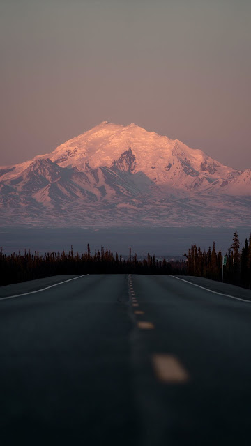 Wallpaper Distant Snow Mountain Road Landscape