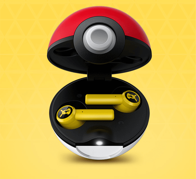 Razer Pikachu earbuds in the Pokeball charging case