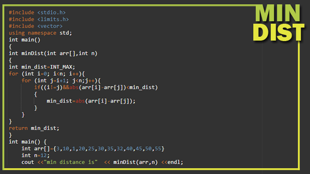 كود لحساب اقل مسافه بين الارقام بلغة بلغة C