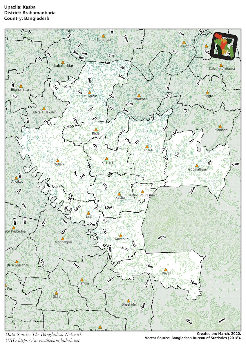 Kasba Upazila Elevation Map Brahmanbaria District Bangladesh