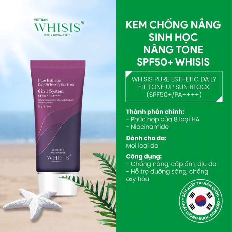 Kem chống nắng sinh học nâng tone SPF50+ WHISIS Pure Esthetic Daily Fit Tone Up Sun Block (SPF50+/PA++++)