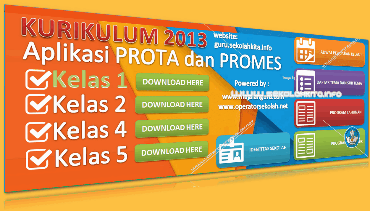 Aplikasi Prota dan Promes Kurikulum 2013 SD Kelas 1 Dilengkapi Jadwal Pelajaran serta Daftar Tema Subtema