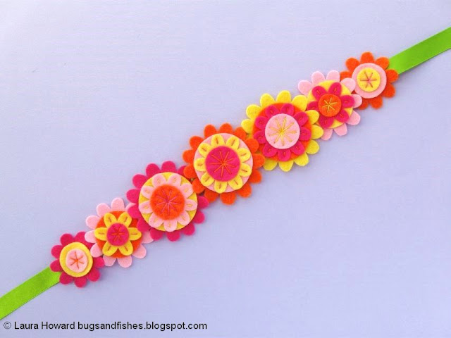 Felt Flower Crown Sewing Tutorial: add the flowers to some ribbon
