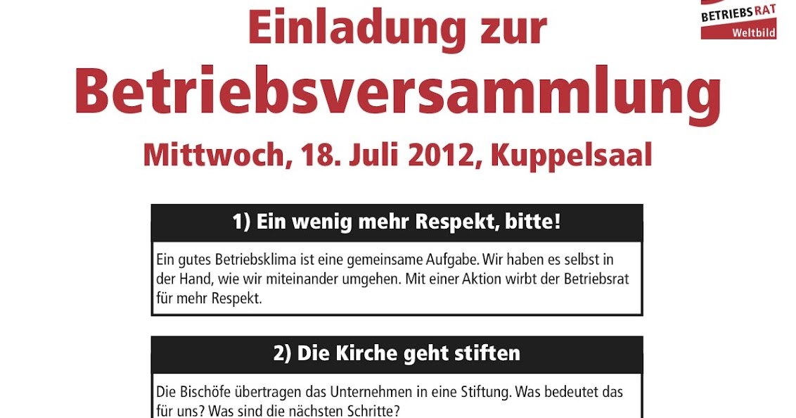 Weltbild Verdi Infoblog: Morgen Betriebsversammlung