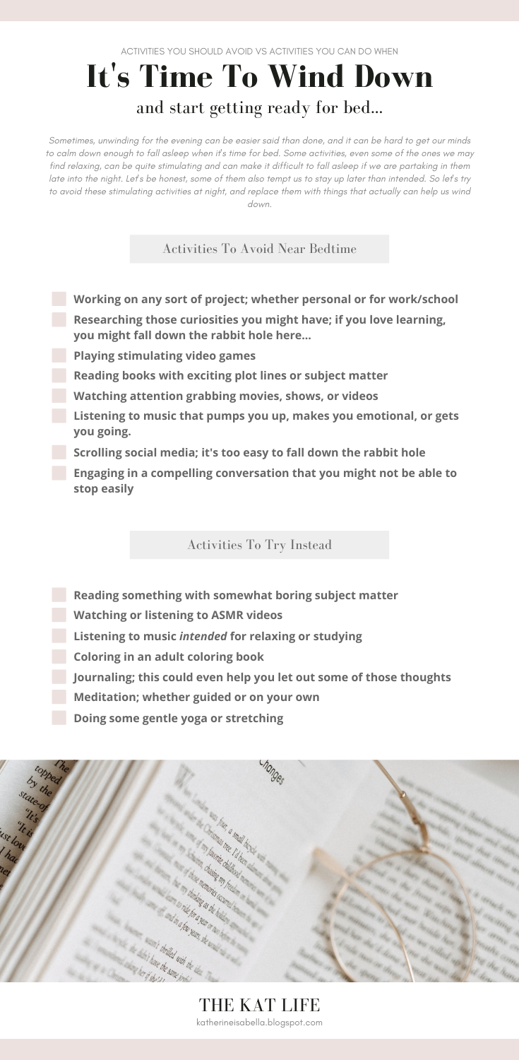 Activities to avoid and activities to do at bedtime