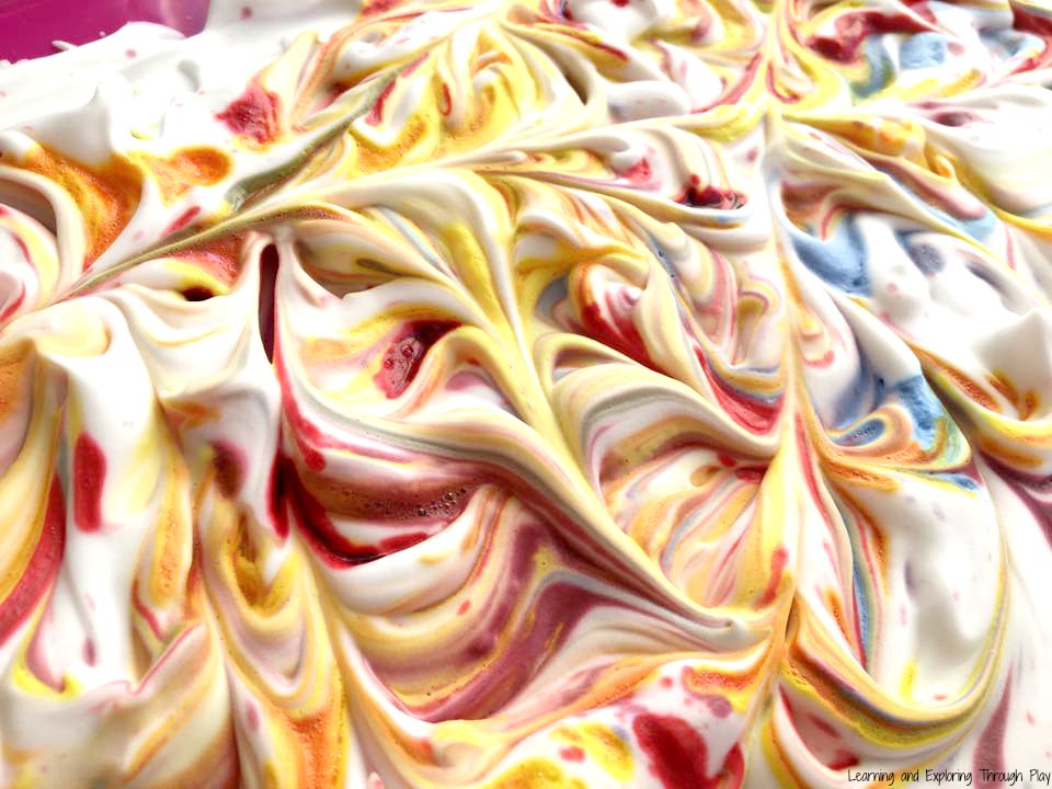 Learning and Exploring Through Play Shaving Foam Marbling Hearts