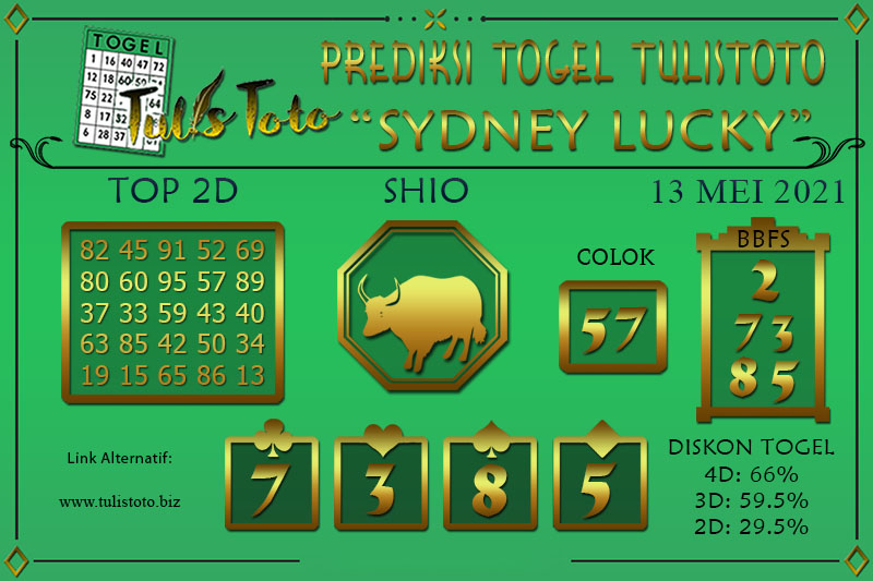 Prediksi Togel SYDNEY LUCKY TODAY TULISTOTO 13 MEI 2021