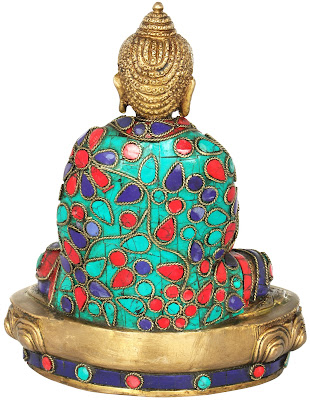 Brass Statue With Inlay Of Lord Buddha in Bhumisparsha Mudra