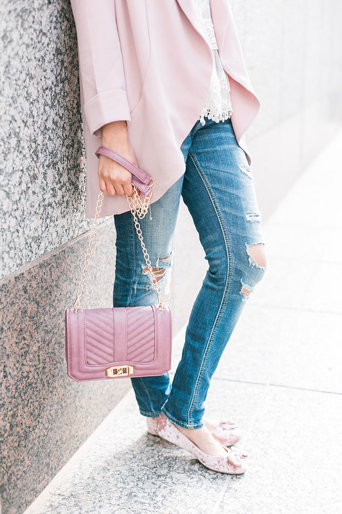 Pink-Blazer-Lace-Tank-Distressed-Jeans-Pink-Velvet-Bow-Flats-Blogger-Outfit