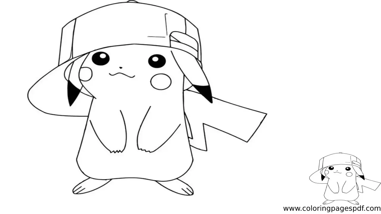 Coloring Page Of Pikachu Wearing A Hat