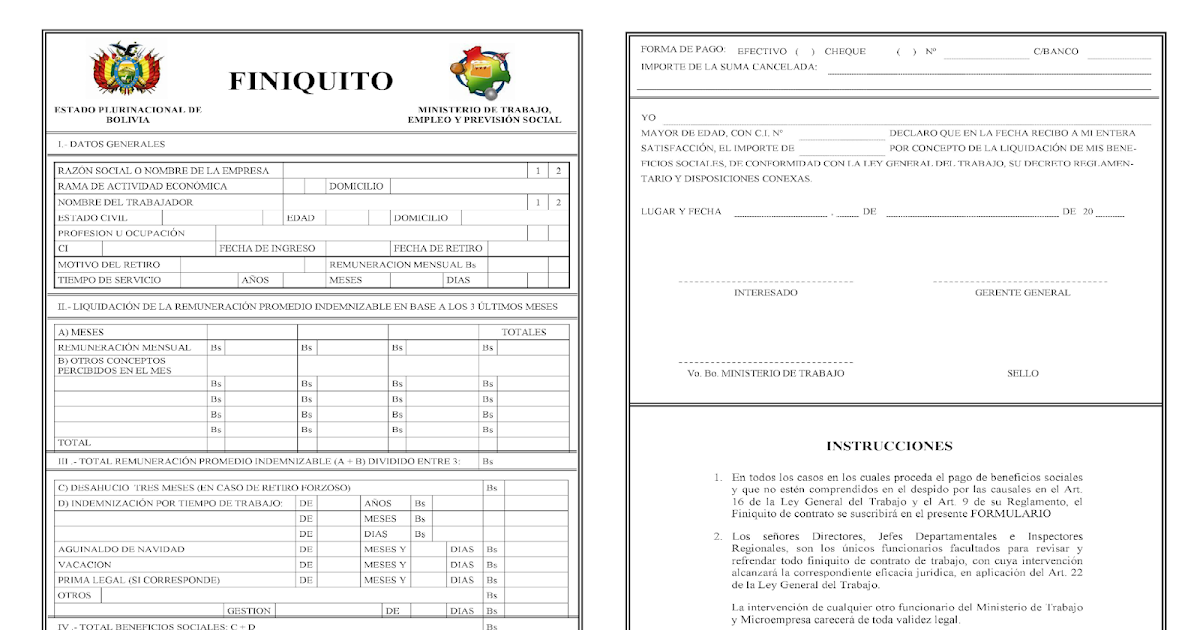 Descargar Formulario de Finiquito Bolivia