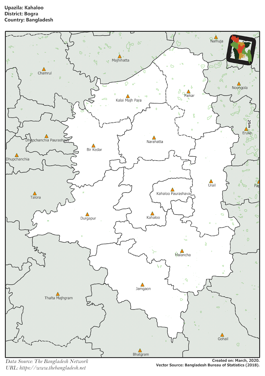Kahaloo Upazila Elevation Map Bogra District Bangladesh