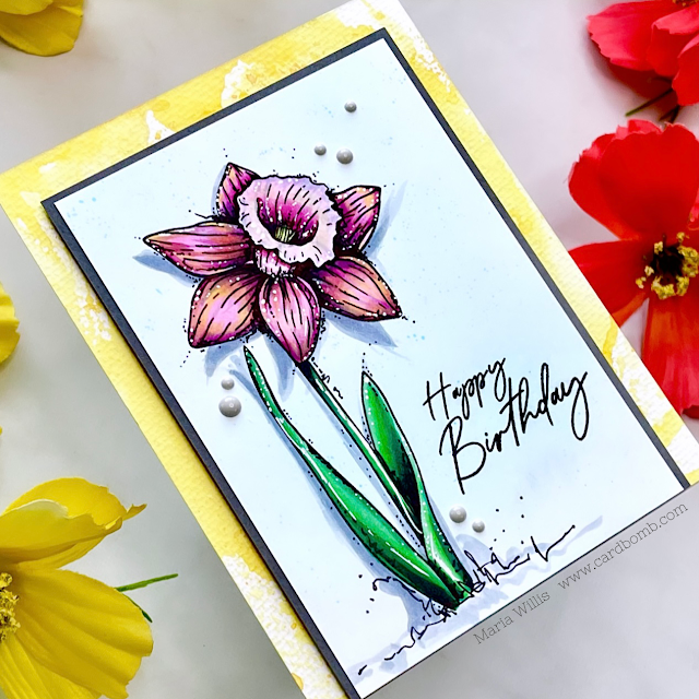 Cardbomb, Maria Willis, cards, cardmaking, stamps, stamping, ink, paper, papercraft,#flowers, happy birthday, art, color, copics,copic markers
