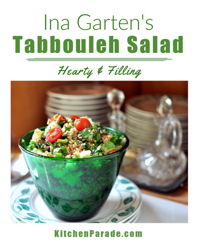 Ina Garten's Tabbouleh Salad, another fresh summer salad ♥ KitchenParade.com, starring bulghur wheat, cucumber, tomato, green onion, fresh parsley, fresh mint. Middle-Eastern Classic. Hearty & Filling. Great for Meal Prep. Vegan.