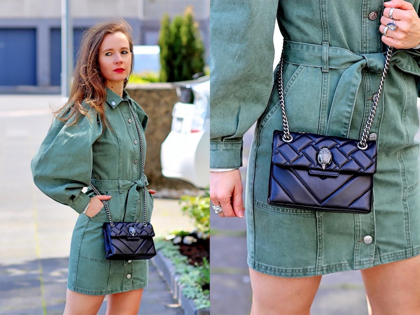 Frühlingsoutfit mit grünem Jeanskleid \u0026 schwarzen Accessoires von de  Bijenkorf — Rimanere nella memoria