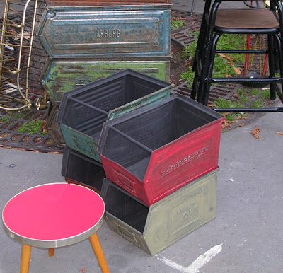 metal containers at French flea market
