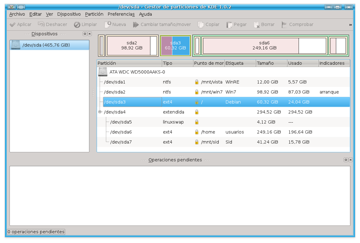 UsuarioDebian KDE Partition Manager