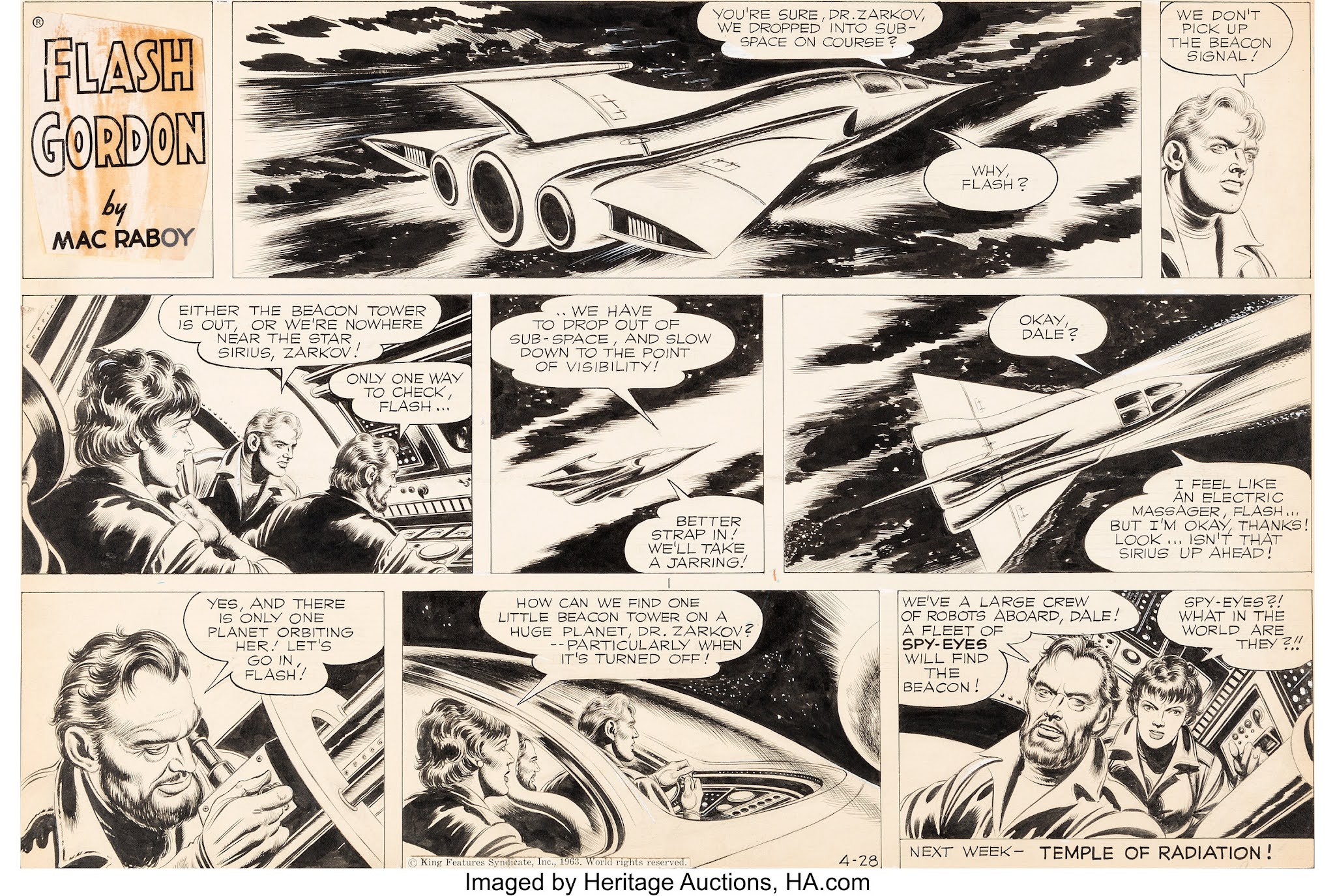 Comic art: Original Flash Gordon Sunday strip by Mac Raboy