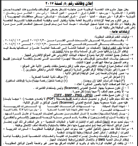 اعلان وظائف وزارة الدفاع للوظائف المدنيه 2018 وظائف جهازمشروعات الخدمة الوطنية