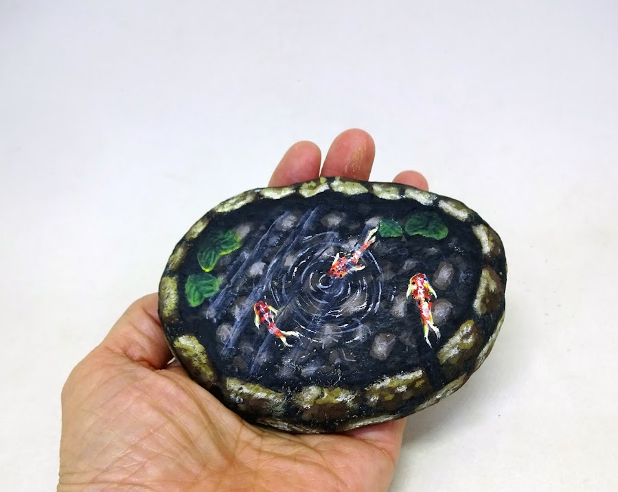 COMO PINTAR PIEDRAS CON ESTANQUE DE CARPAS KOI