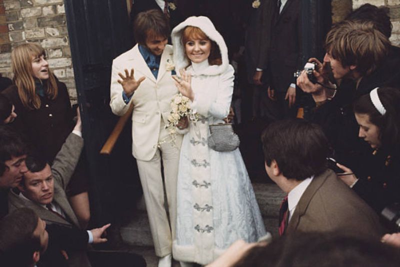 Pictures of Lulu and Maurice Gibb of the Bee Gees on Their Wedding Day