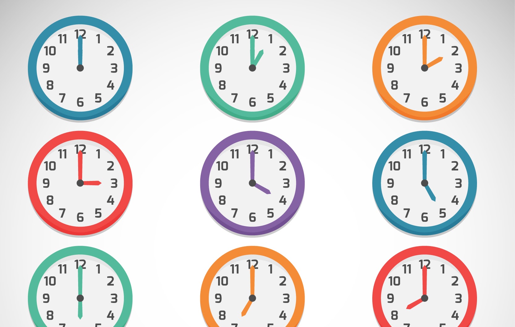 7 часов подряд. Циферблат часов цветной. Часы с разным временем. Математические часы для дошкольников. Циферблаты с разным временем.