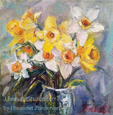 yellow daffodil flowers oil painting by J beaudet Zondervan