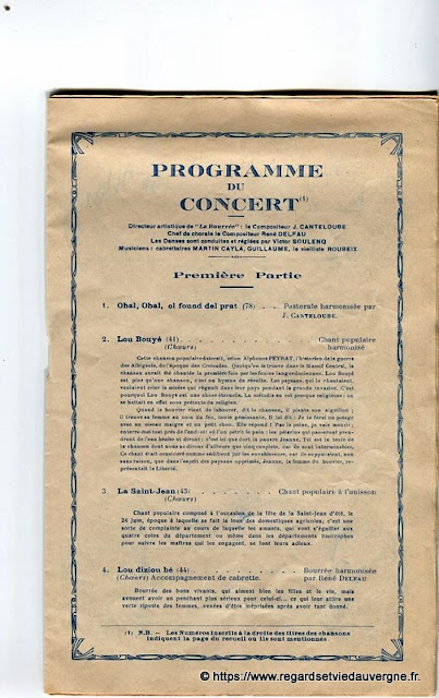 La Bourrée du Massif Central, programme 1938, concert