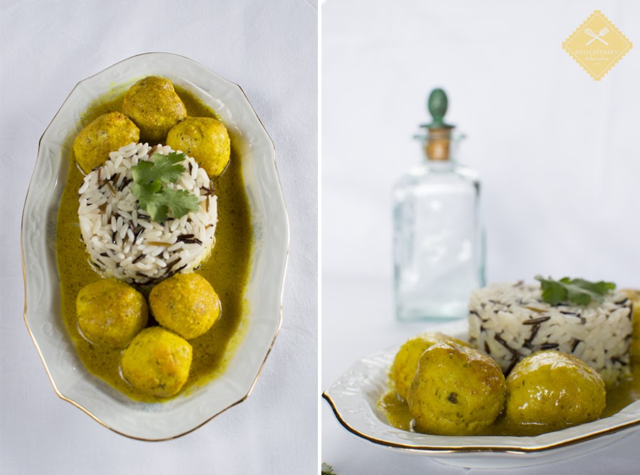 albóndigas salsa de almendra y curry