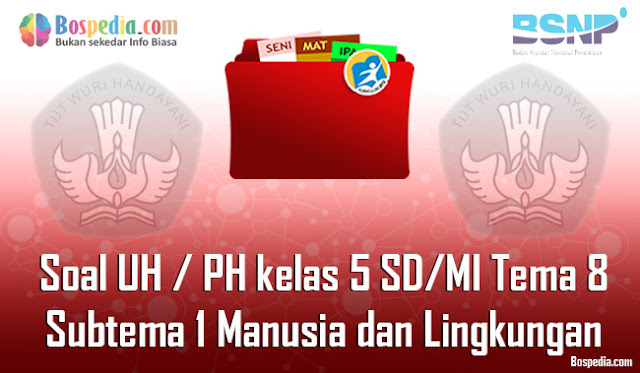 Contoh Soal UH / PH untuk kelas 5 SD/MI Tema 8 Subtema 1 Manusia dan Lingkungan