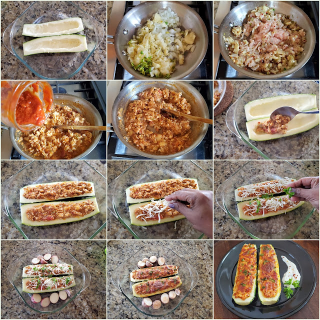 images of Stuffed Zucchini Boats / Zucchini Boats Recipe / Easy Baked Stuffed Zucchini Boats