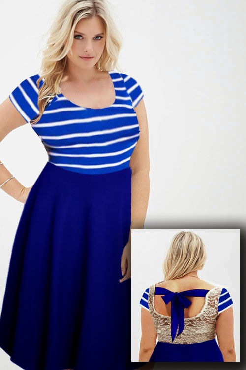 Baju size S s/d 6XL plus aksesoris: Baby Blue White Striped Dress