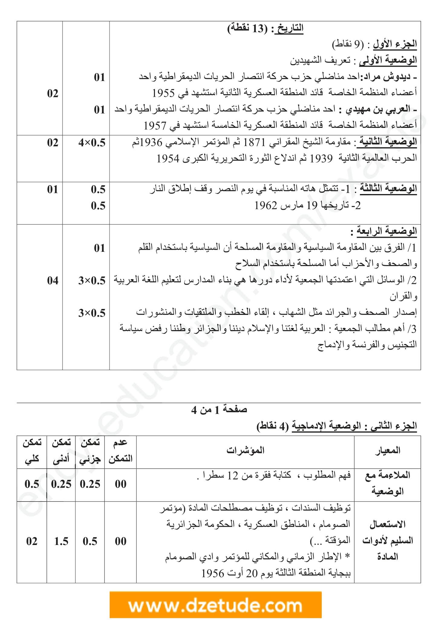 إختبار التاريخ والجغرافيا الفصل الثاني للسنة الرابعة متوسط - الجيل الثاني نموذج 2