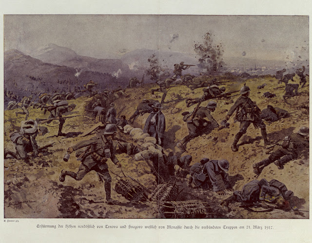 Storming the heights northeast of Trnovo and Snegovo, west of Monastir (Bitola) on March 21, 1917