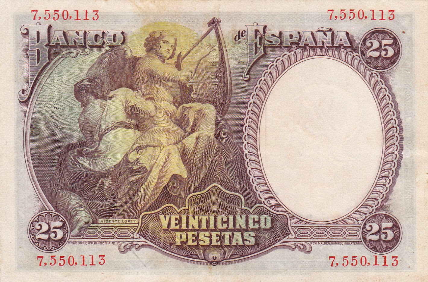 Spain 25 Pesetas banknote 1931 Vicente LopezWorld Banknotes & Coins