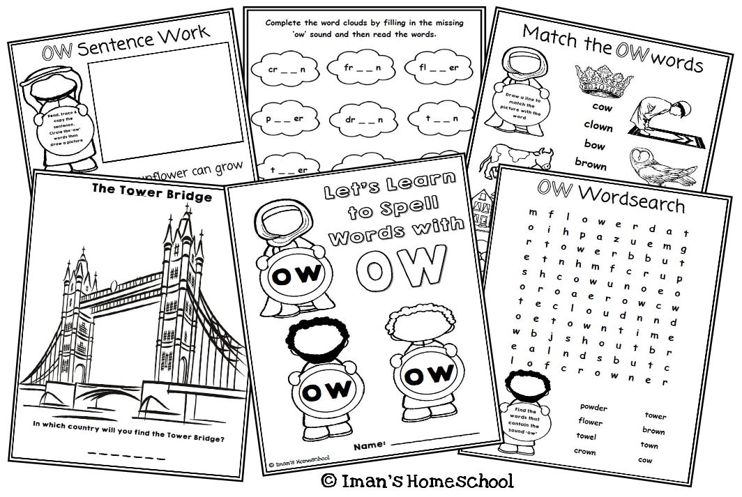 Iman's Homeschool ~ The Curriculum: The ow sound ~ Worksheets