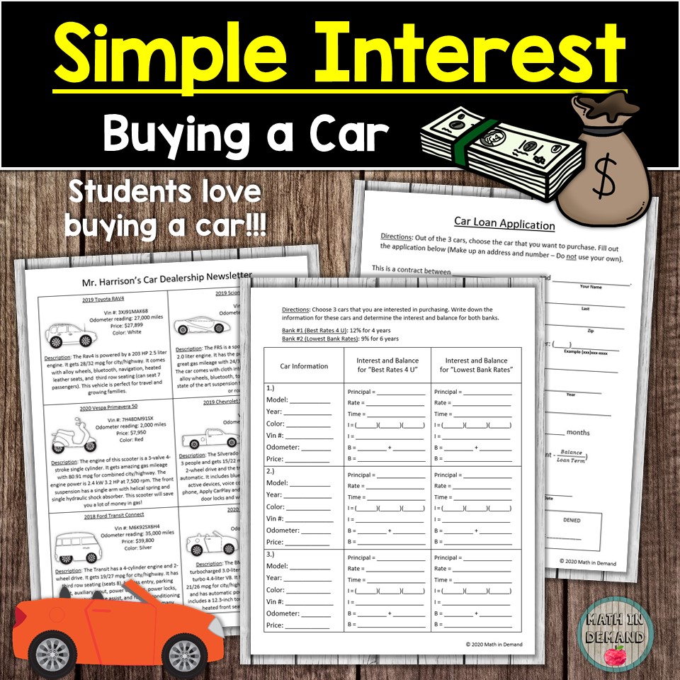 math-in-demand-simple-interest-buying-a-car-activity