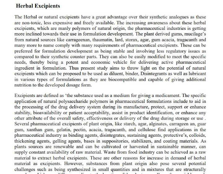 Herbal Excipients Download Notes PDF BPharm 6th Sem 2021