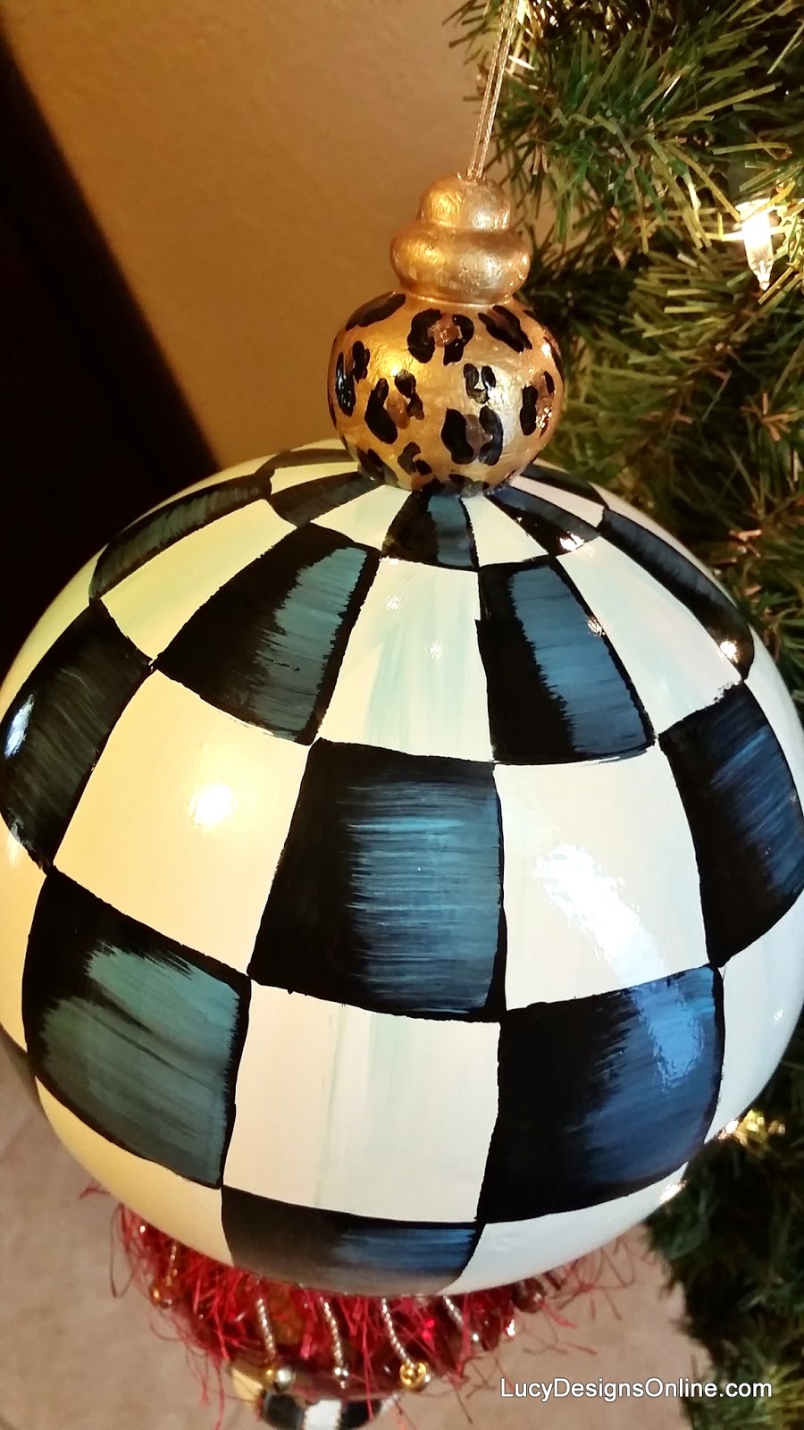 Hand Painted Christmas Ornaments Black And White Checks Stripes Giant Black And White Check Christmas Ornament