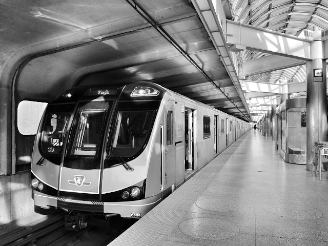 All aboard the train at Yorkdale subway station.